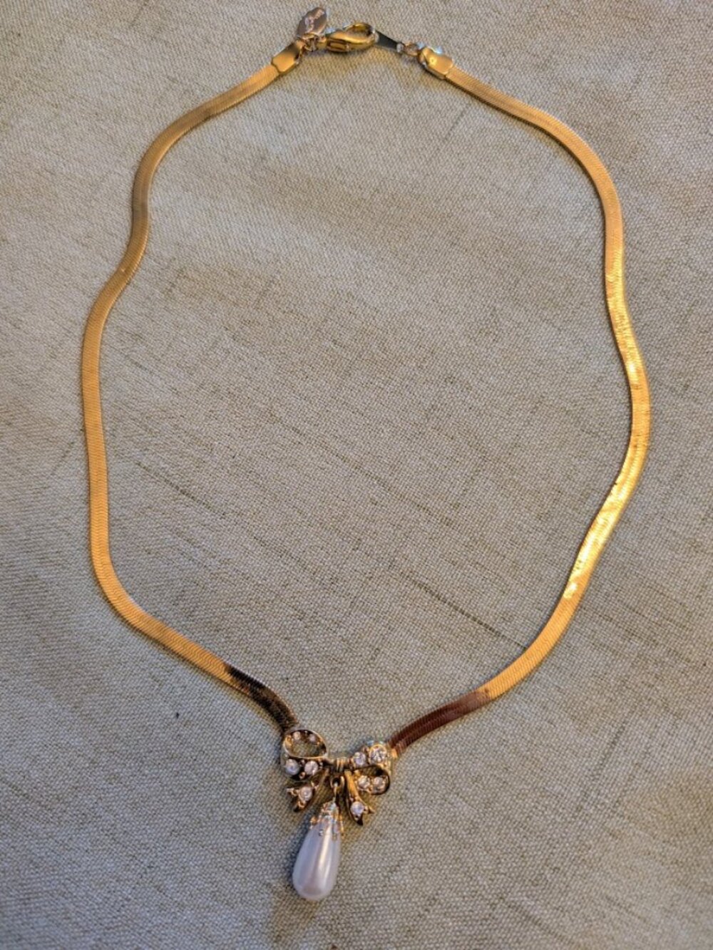 Vtg Princess House Luminess Bow Ribbon Teardrop Pearl Necklace NIB Box 391